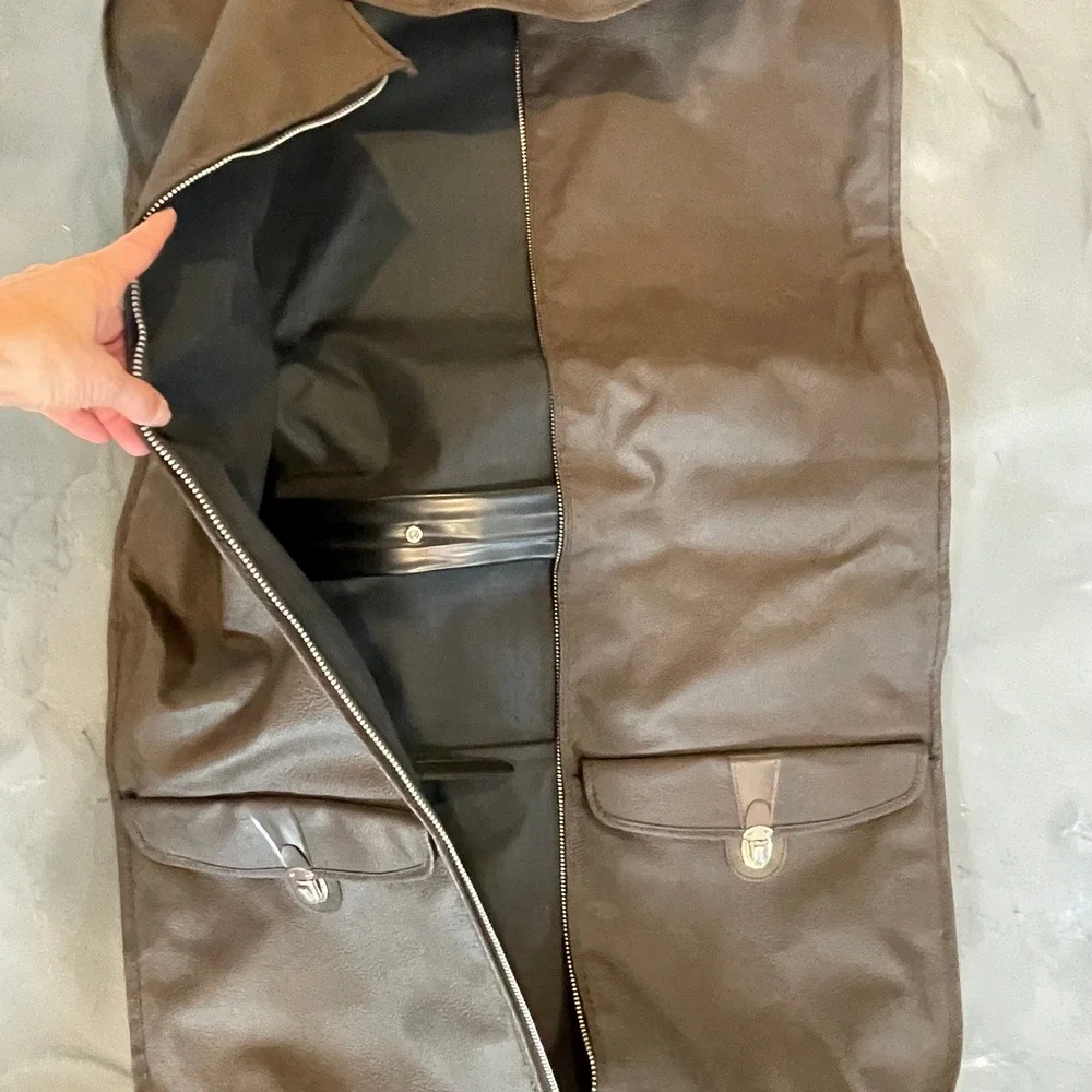 VTG American Tourister Brown Faux Leather Hanging Garment Bag 39x23 Travel Suit